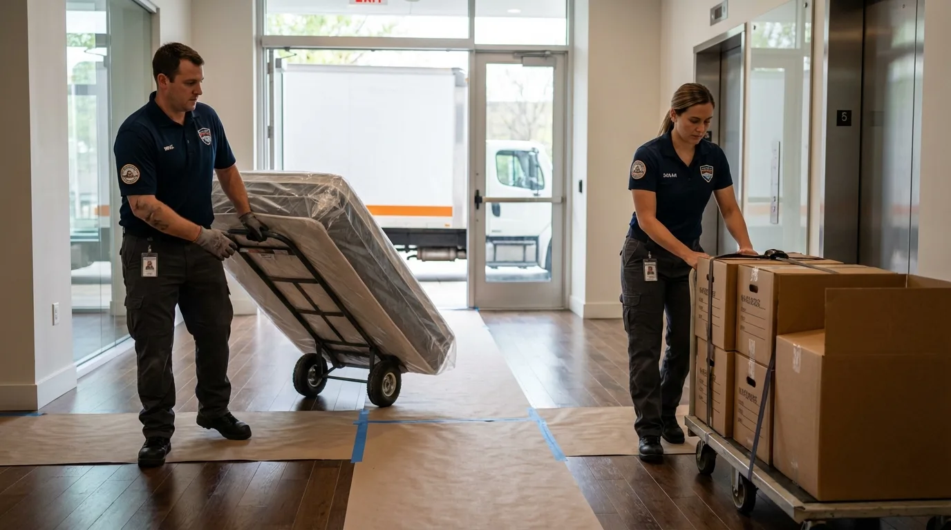 Professional apartment movers loading elevator in Whitwell, TN