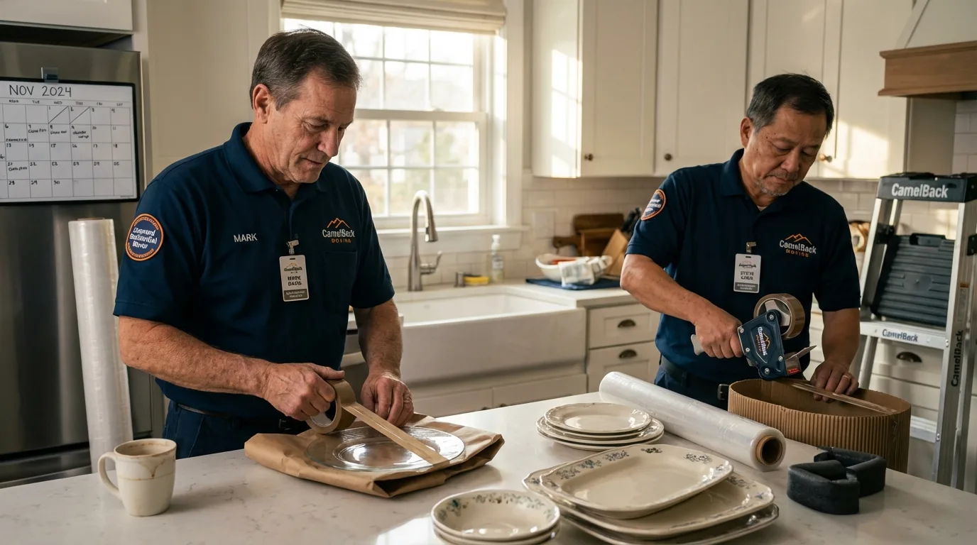 Professional crew packing kitchen dishware in Whitwell, TN